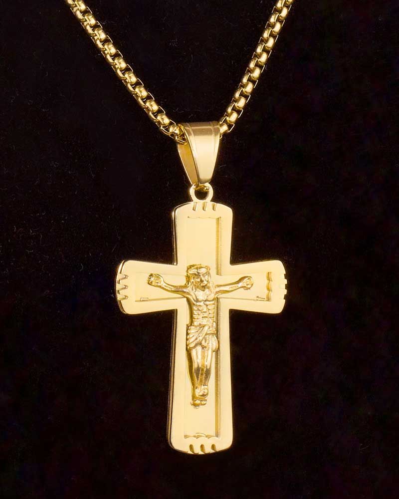 Kreuzanhänger 55 x 30 mm Edelstahl vergoldet mit Kette