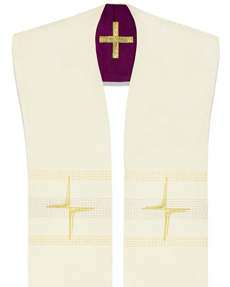 Wendestola violett & weiss 140 cm Kreuze goldgestickt