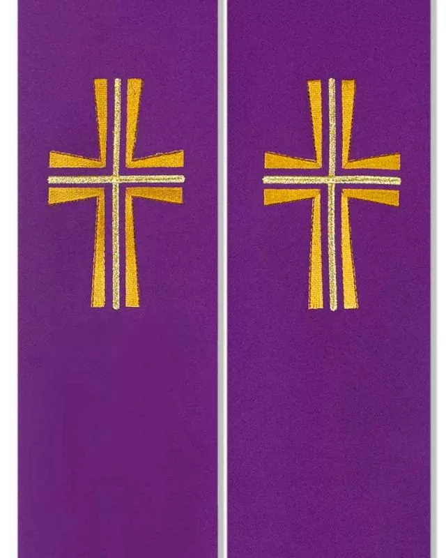 Priesterstola violett, gold gestickte Kreuzsymbolik