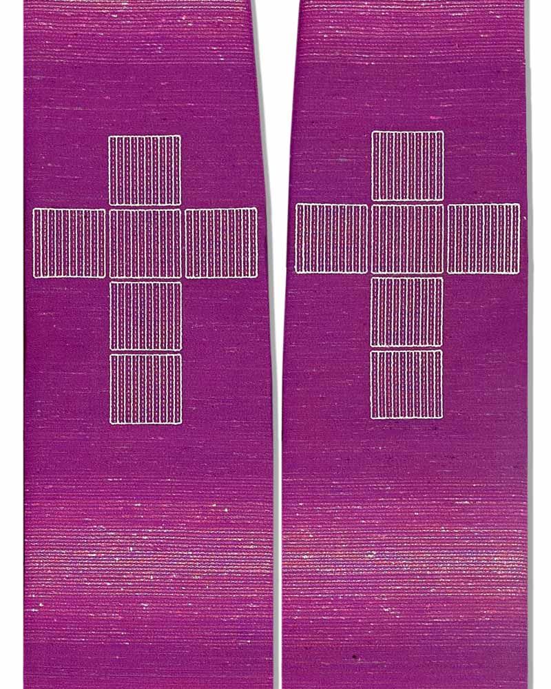 Stola Wolle & Seide violett 140cm Kreuze gestickt