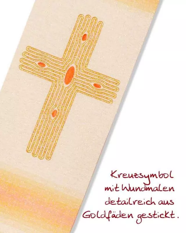Diakonstola Wolle & Seide weiß, Kreuz gestickt