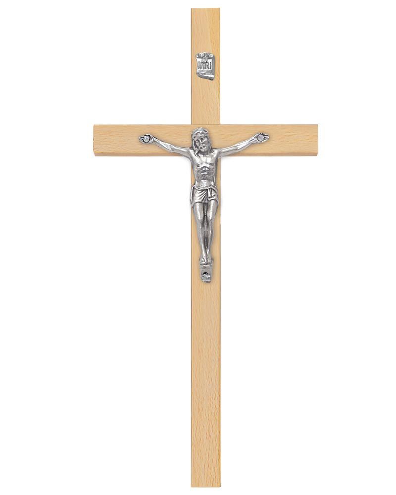 Holzkreuz mit silberfarbigem Korpus, 10 x 22 cm