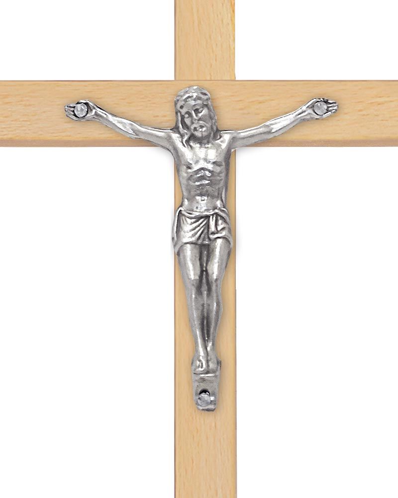 Holzkreuz mit silberfarbigem Korpus, 10 x 22 cm