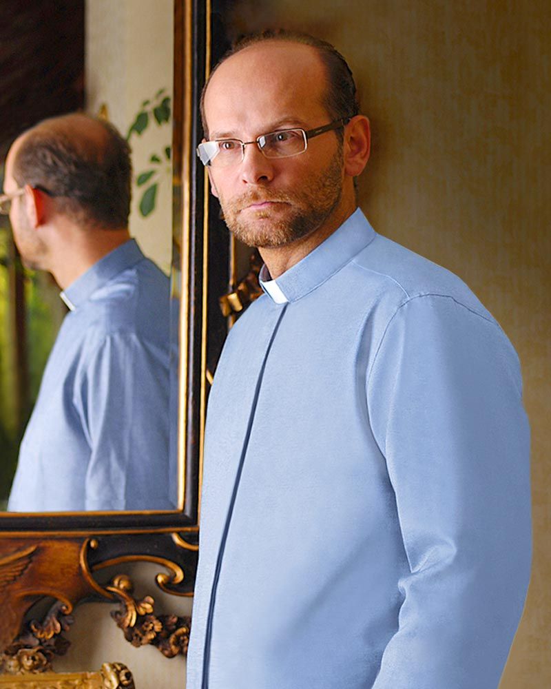 Collarhemd Fil a Fil Blau Langarm Gr. 4XL