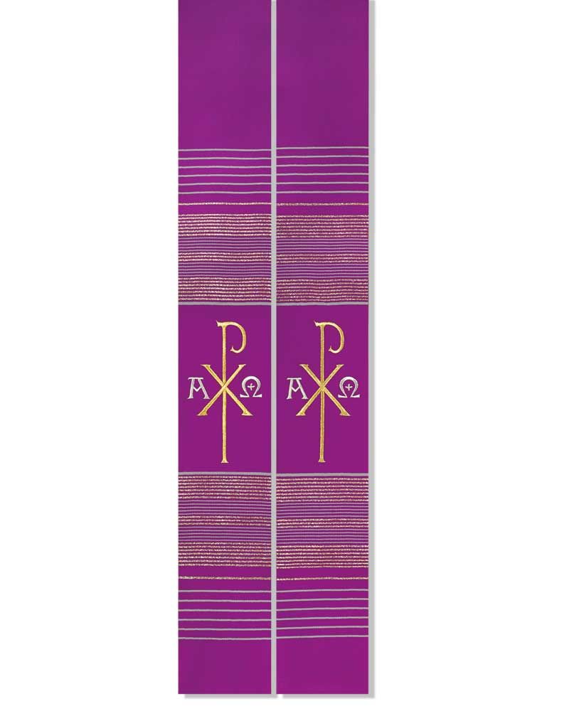 Priesterstola Pax und A + O violett mit Streifeneinwebe