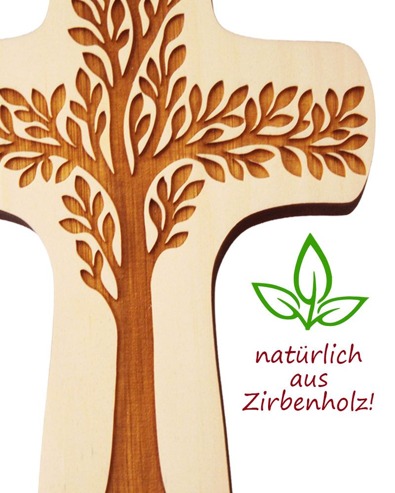 Wandkreuz aus Zirbenholz "Lebensbaum" 14 x 21 cm
