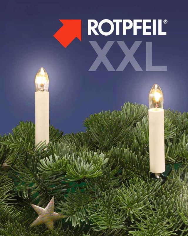 LED Rotpfeil Lichterkette Überlänge 23 m, 15 Kerzen für Innen