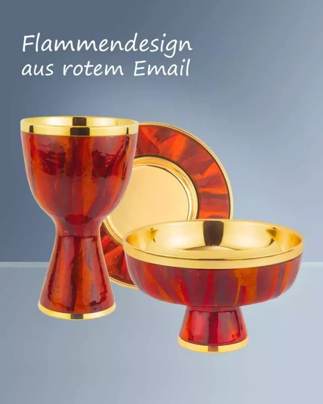 Hostienschale mit rotem Email Flammen 10 cm hoch