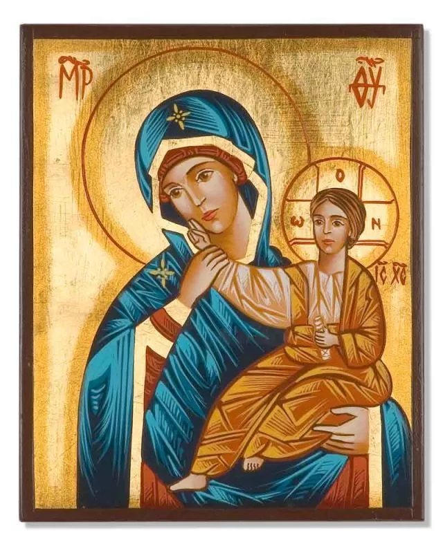 Ikone Maria mit Kind handgemalt 18 x 22 cm im Etui