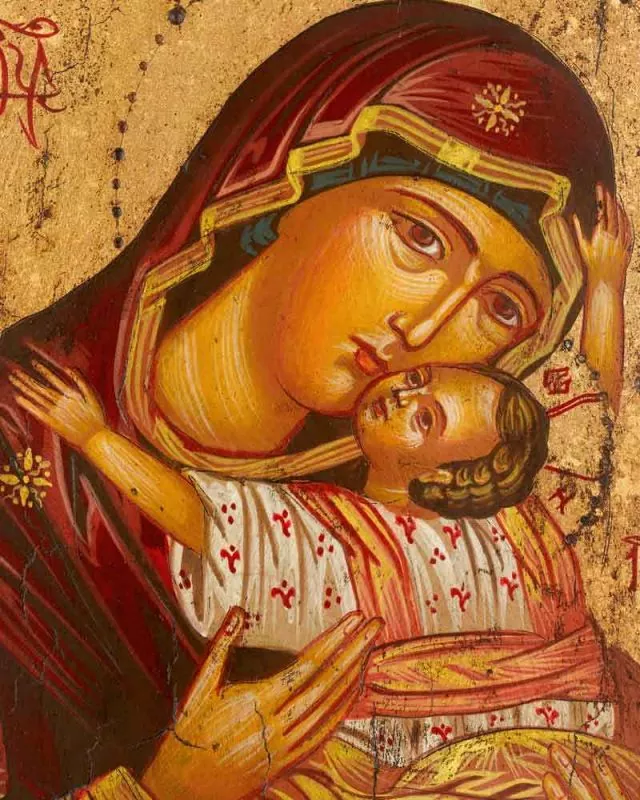 Madonna Glykophilousa antik handgemalt 14 x 18 cm