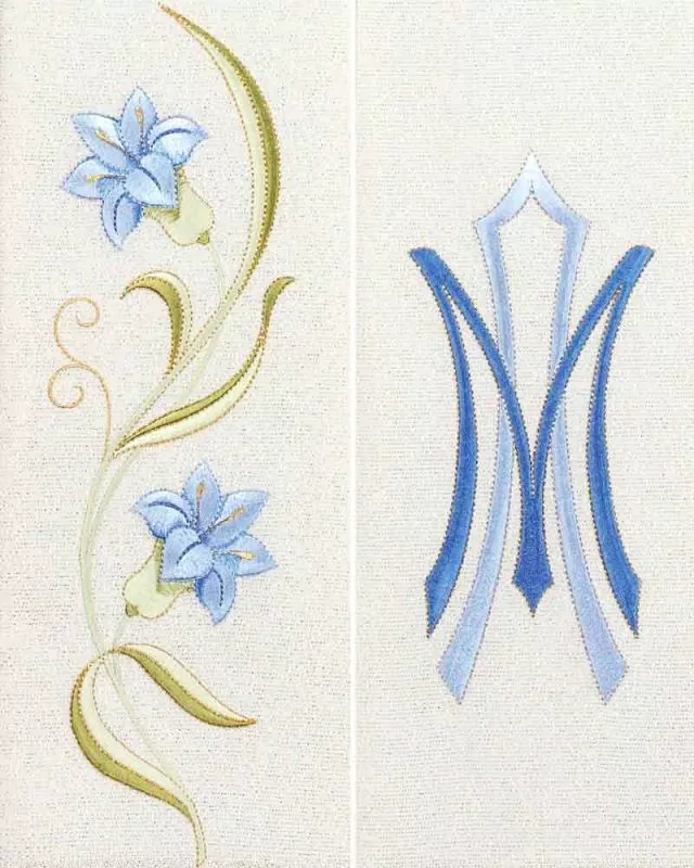 Marienstola mit gestickten blauen Lilien und Ave Maria