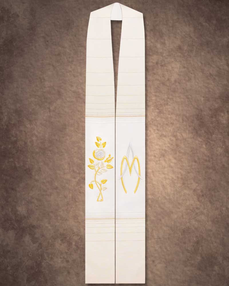 Marienstola weiß 140 cm Mariensymbol und Rose gold