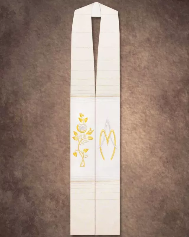 Marienstola weiß 140 cm Mariensymbol und Rose gold