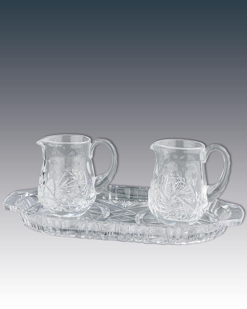 Messkännchentablett 24 x 12,5 cm oval, aus faccetiertem Glas