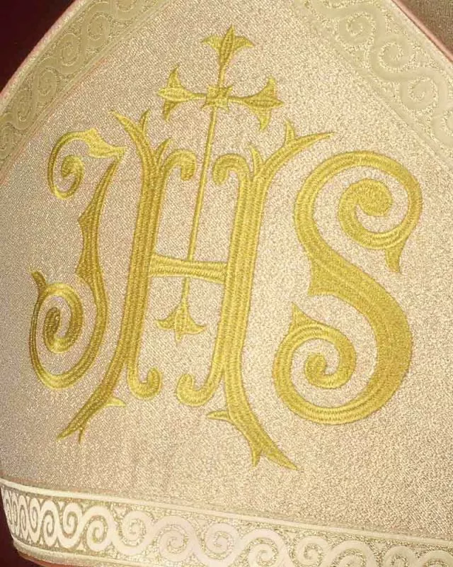 Bischofsmitra IHS-Symbol gestickt gotische Form