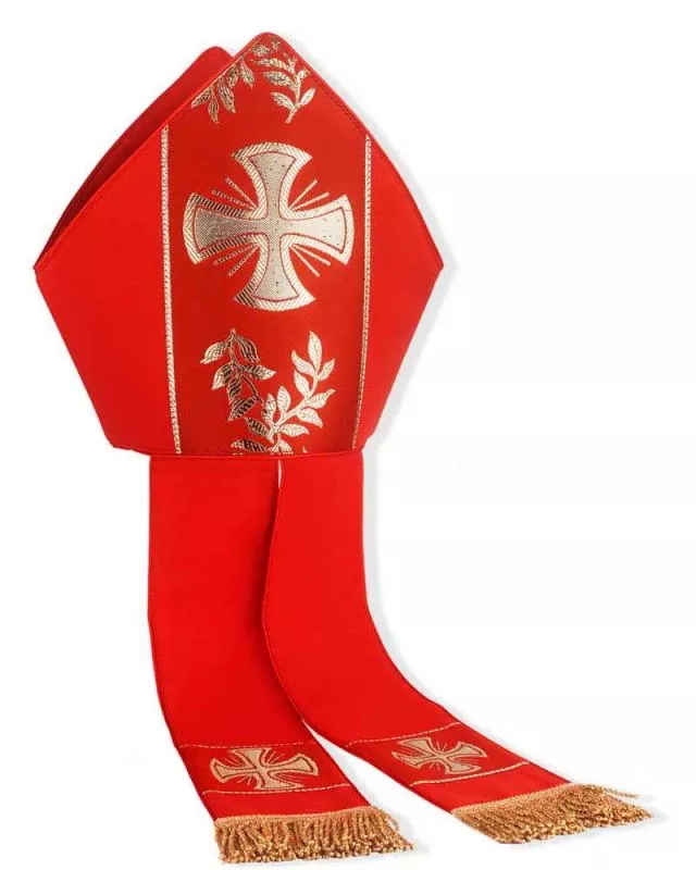 Nikolausmitra gotisch rot mit Kreuz und Olivenzweig