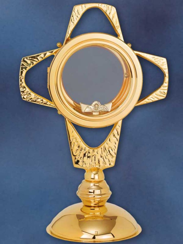 Monstranz in Kreuzform, 25 cm hoch, vergoldet