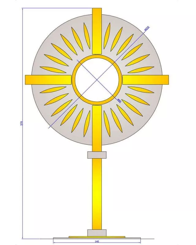 Monstranz, 38 cm hoch, Strahlenkranz ca. 23 cm Ø