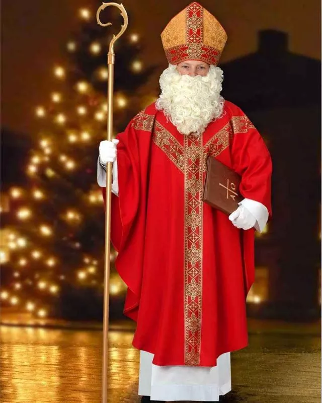 Nikolausgewand mit Stola rot, Bordüre als Gabelkreuz