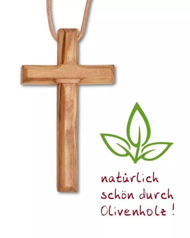 Olivenholzkreuz 7 x 4,5 cm mit Lederkordel natur