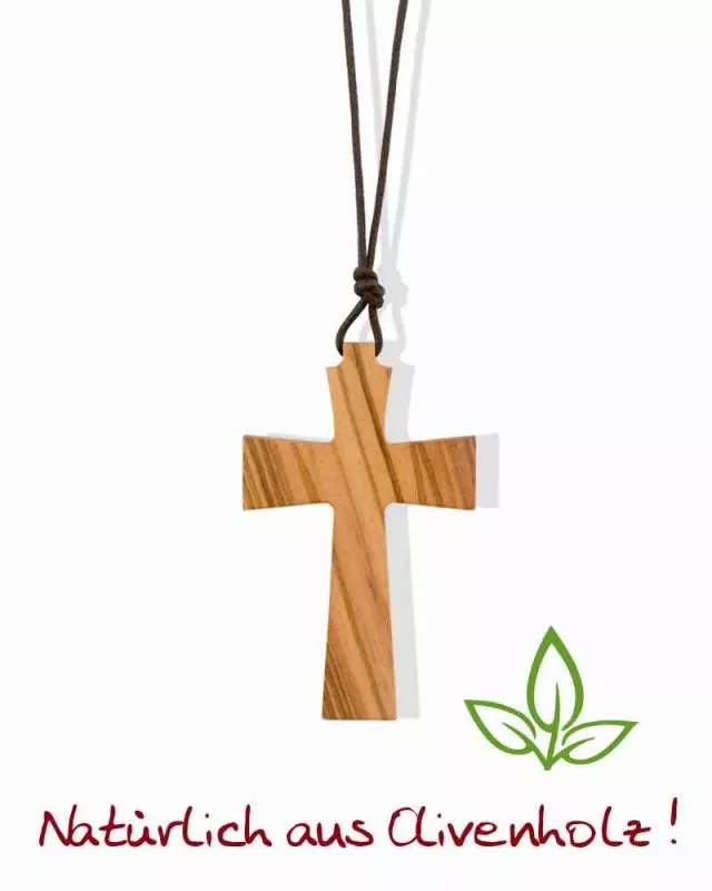 Kreuz schlicht aus Olivenholz 5,5 x 3,5 cm mit Kordel