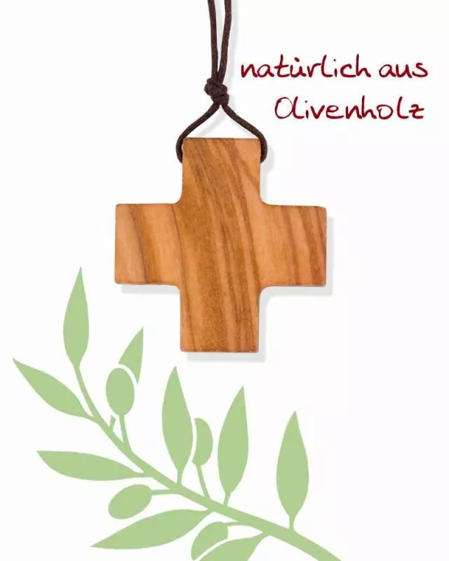 Olivenholzkreuz Anhäger natur 4 x 4 cm mit Kordel