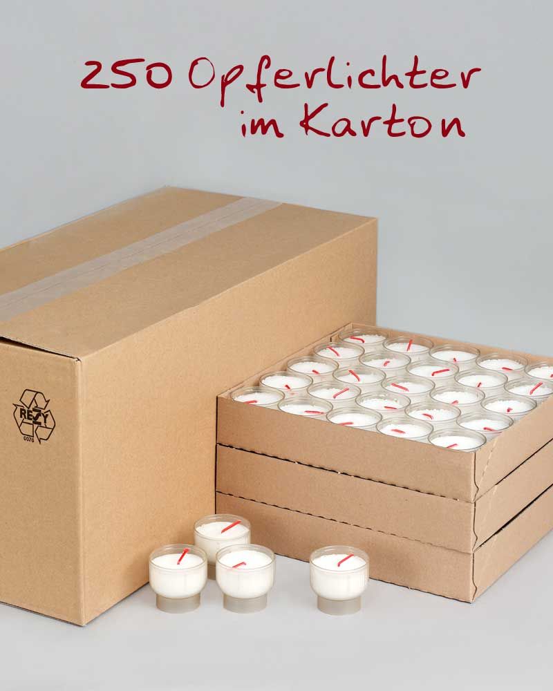 Opferkerzen weiß 50 mm Ø 250 Opferlichter 9 Stunden