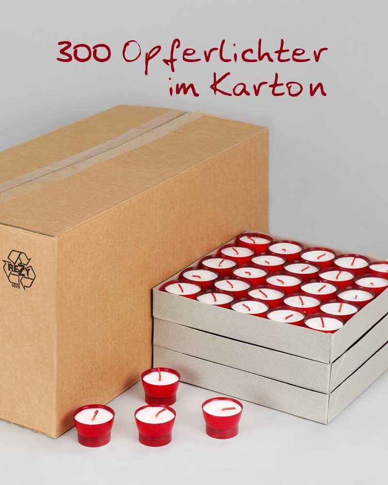 Opferlichter 47 mm Ø, rot 300 Opferkerzen 3 Stunden