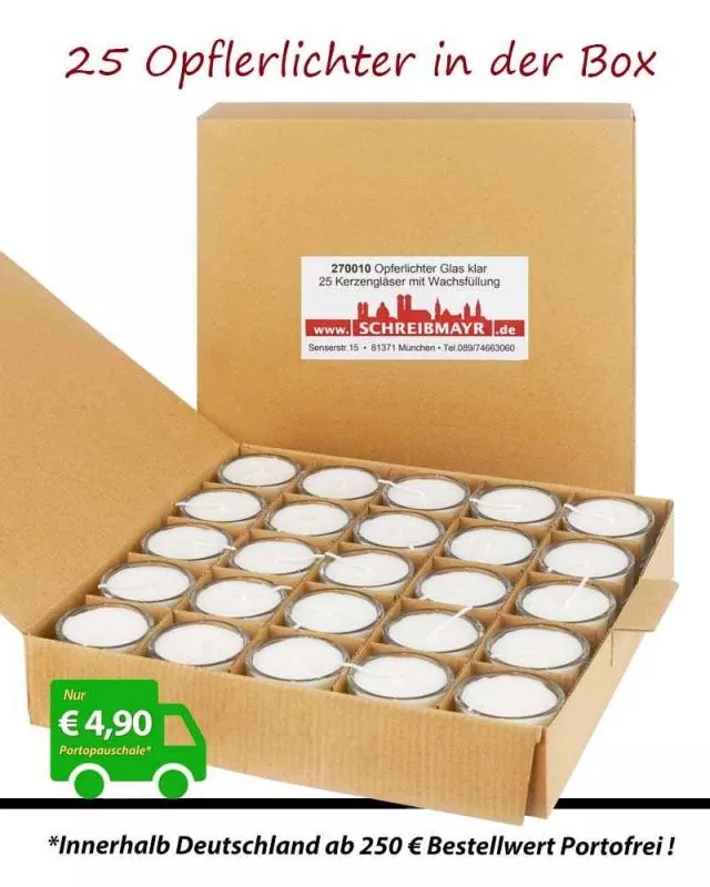 25 Lichtergläser transparent 5 cm Ø wiederbefüllbar