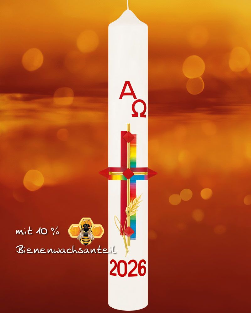 Osterkerze 600 x 80 mm Kreuz mit Ähren