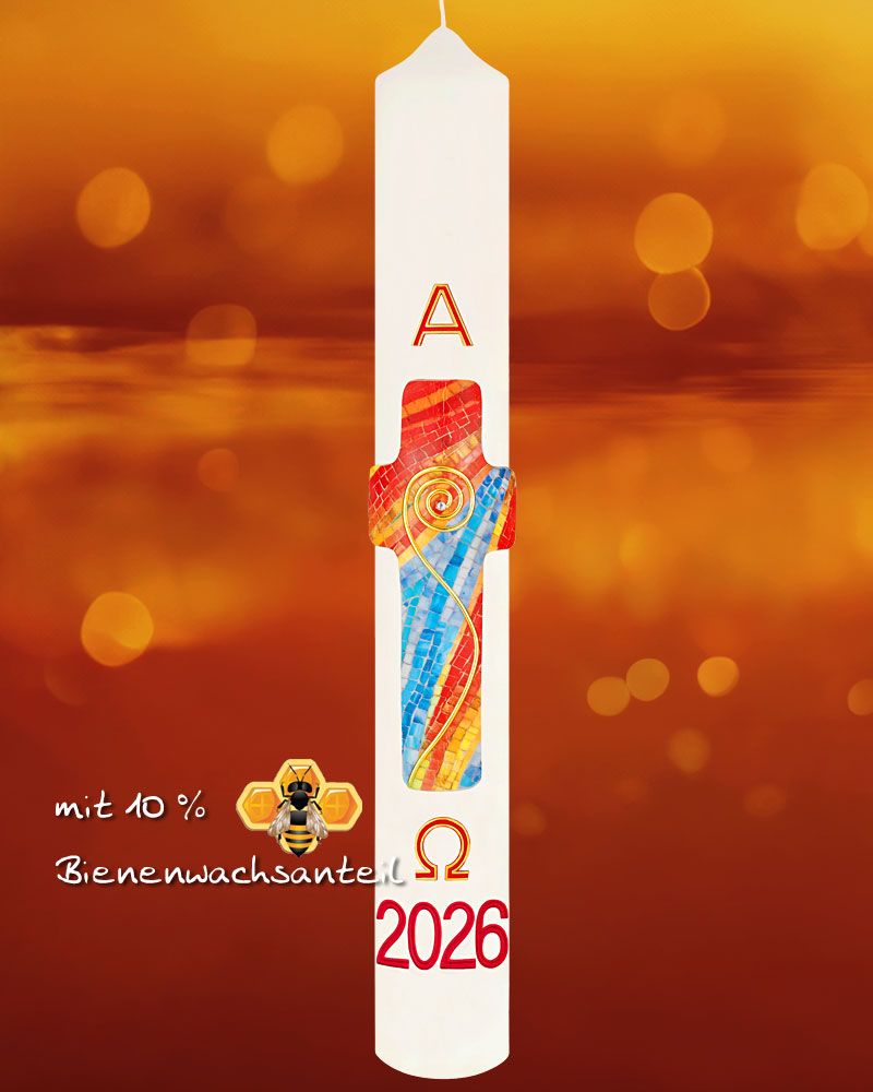 Osterkerze 600 x 80 mm A+O Kreuz "Quell des Lebens"