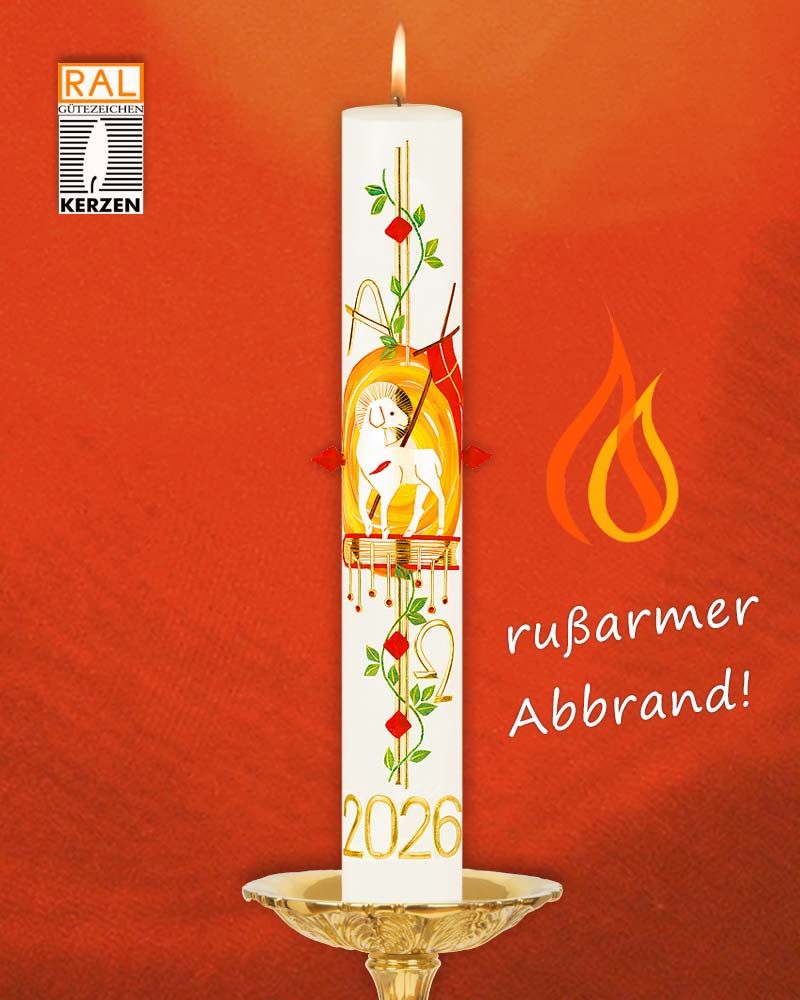 Osterkerze 800 x 80 mm Lamm A + O mit Jahreszahl