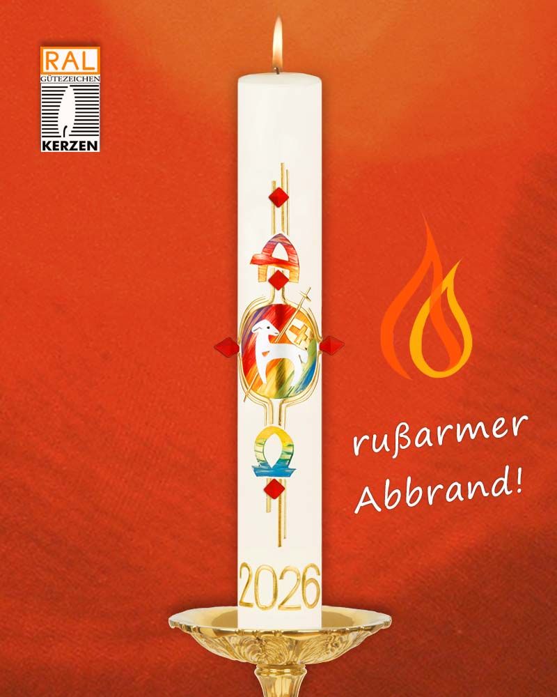 Osterkerze 600 x 80 mm Lamm Goldkreuz & Nägel