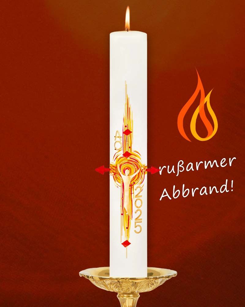 Osterkerze 600 x 80 mm Flammenkreuz gelb/orange