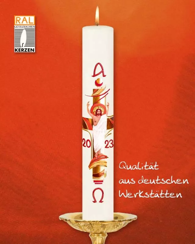 Osterkerze 800 x 80 mm Kreuz mit Christus, modern