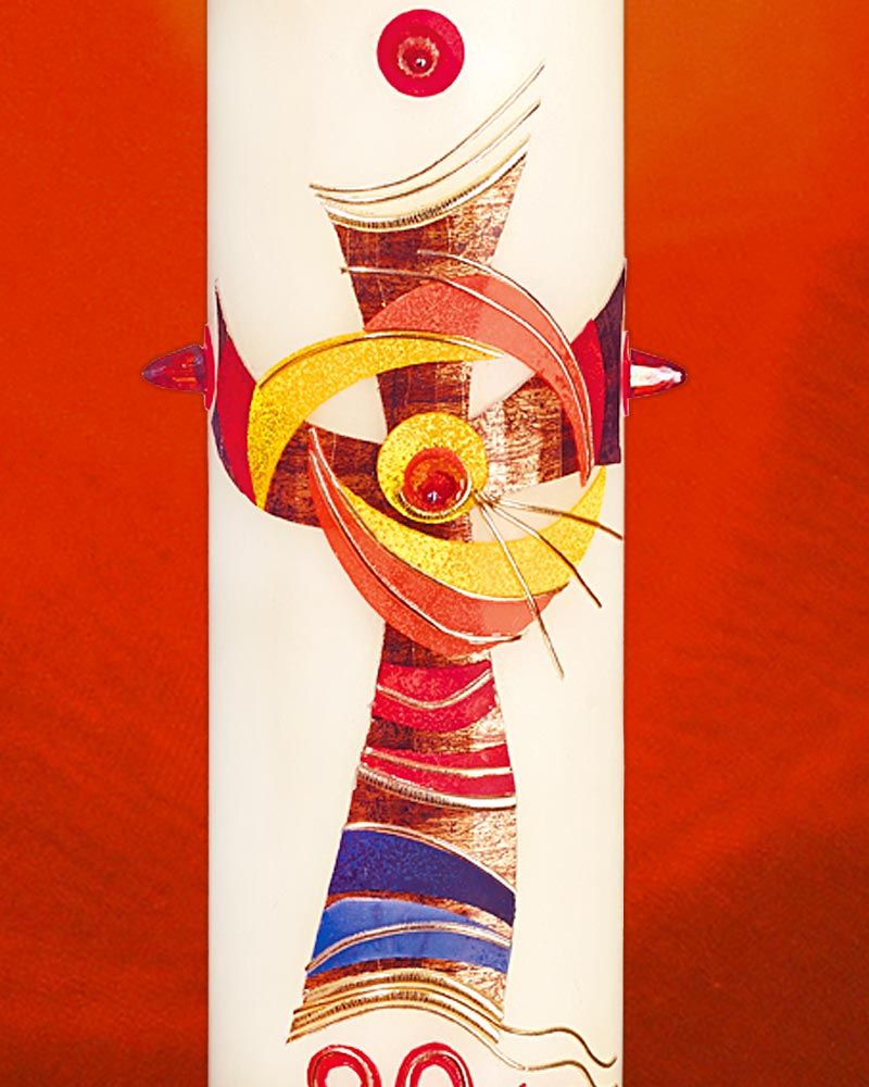 Osterkerze 800 x 80 mm modern, Kreuz mit Nägeln