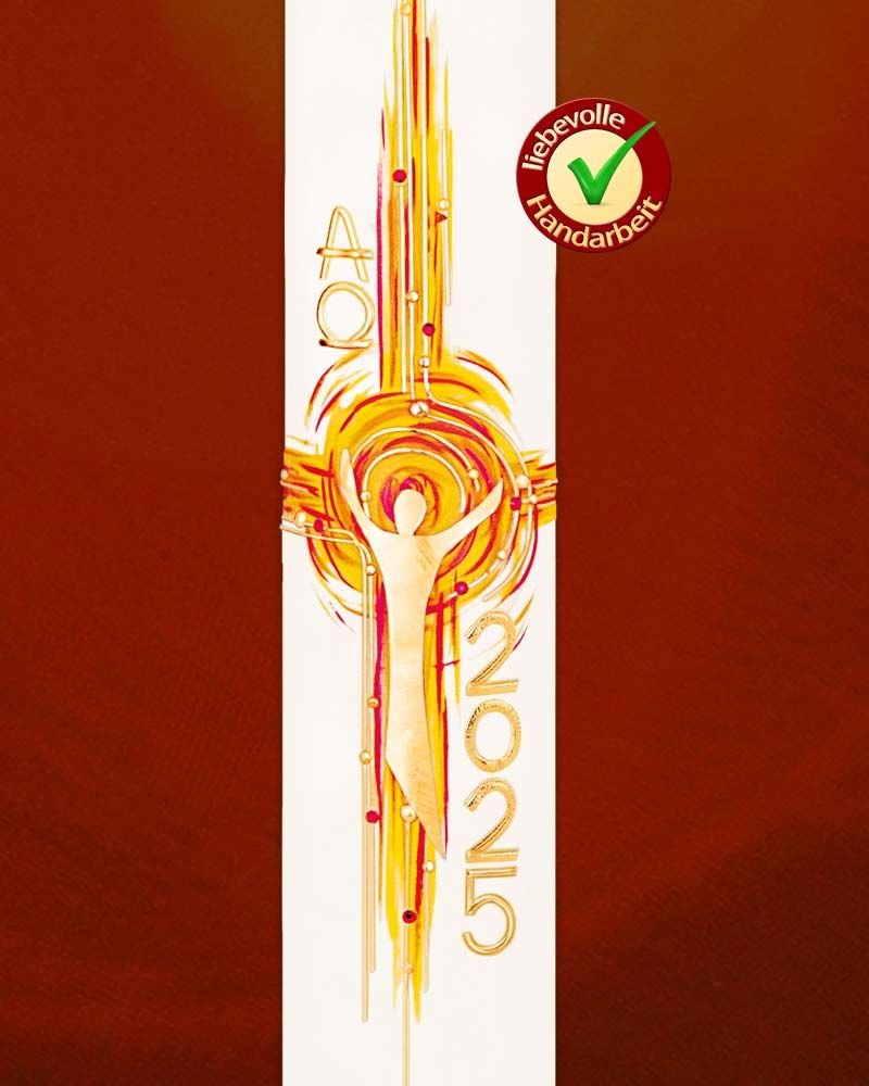 Osterkerze 800 x 80 mm A+O Flammenkreuz mit Nägel