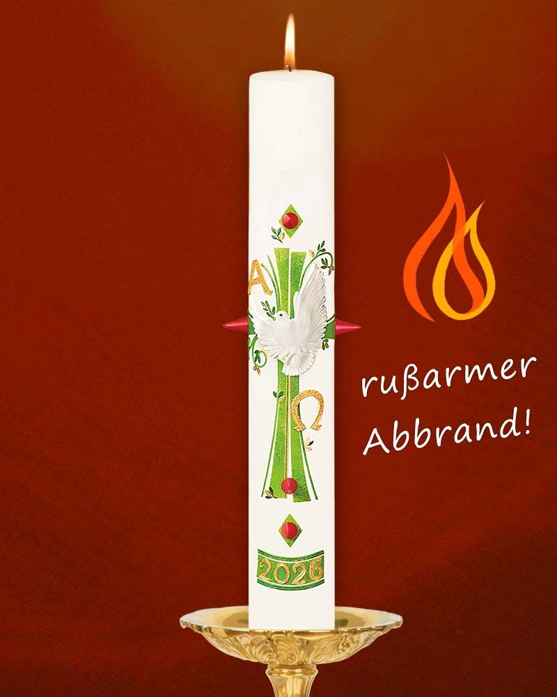 Osterkerze 600 x 80 mm Hoffnung A+O mit Taube