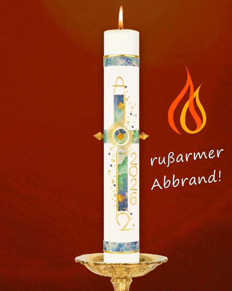 Osterkerze  800 x 80 mm Kreuz blau, grün marmoriert