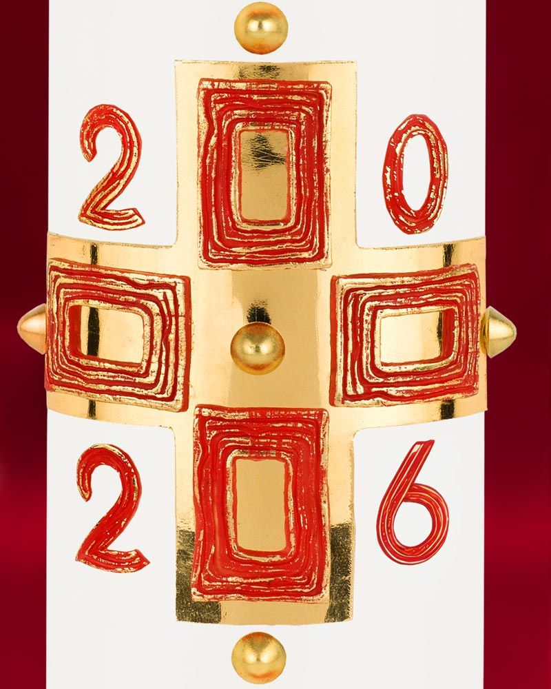 Osterkerze 300 x 80 mm goldenes Kreuz mit Nägeln