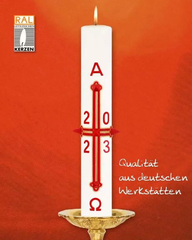 Osterkerze 800 x 80 mm, Klassik, Kreuz mit Jahreszahl