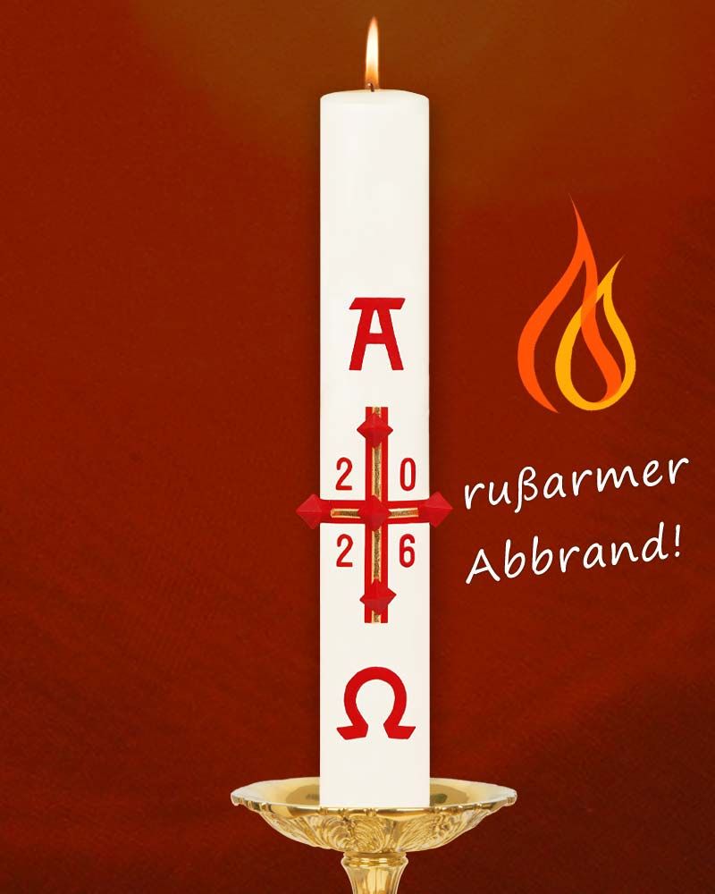 Osterkerze 600 x 80 mm RAL Kreuz klassisch rot & gold