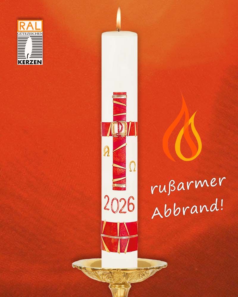 Osterkerze 600 x 80 mm Reliefkreuz klassisch 2025