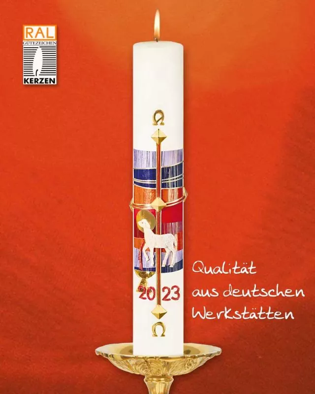 Osterkerze 600 x 80 mm Opferlamm & Kelch Osterkerze 600 x 80 mm Opferlamm & Kelch