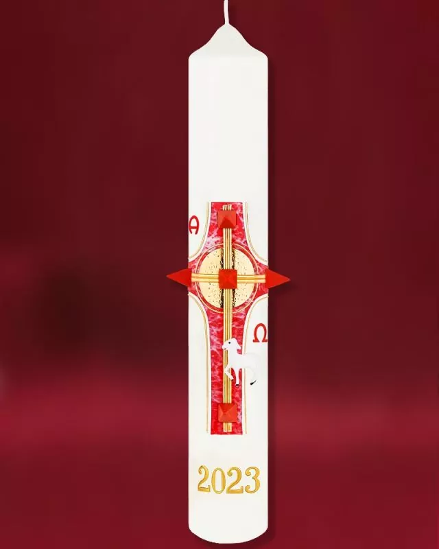 Osterkerze 400 x 60 mm RAL Kreuz & Nägel in gold A + O