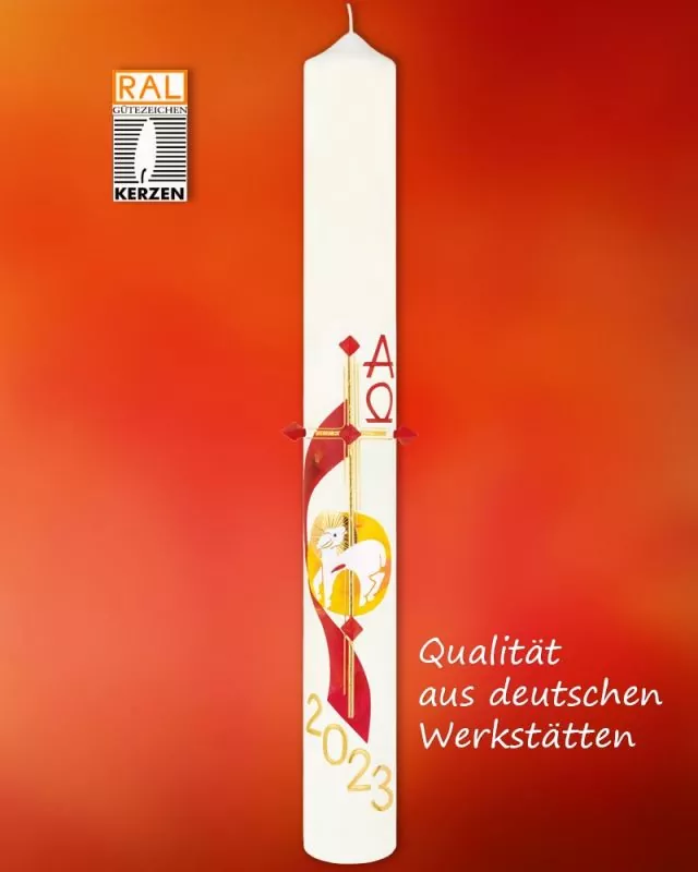 Osterkerze 800 x 80 mm Lamm Goldkreuz & Nägel