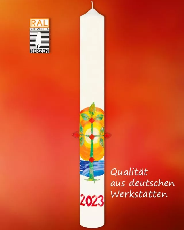 Osterkerze 800 x 80 mm Lebensbaum & Ostersonne
