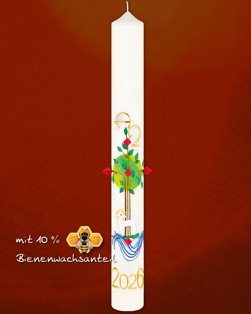 Osterkerze 800 x 80 mm Lebensbaum Kreuz, Nägel