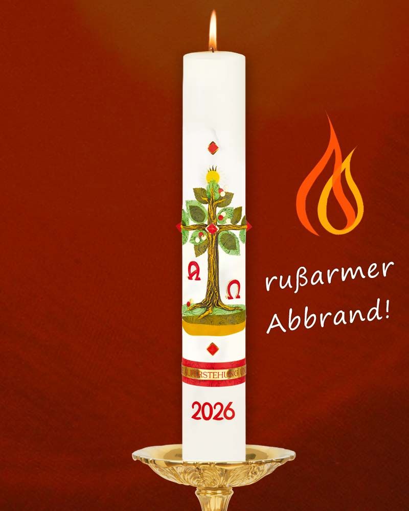 Osterkerze 600 x 80 mm Lebensbaum mit Sonne