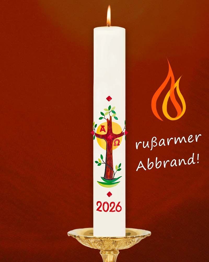 Osterkerze 600 x 80 mm Lebensbaum mit Kreuz